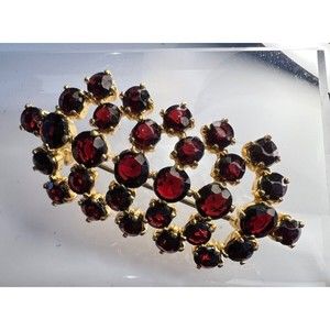 Vintage Red Garnet Glass Rhinestone Brooch Pin Czech